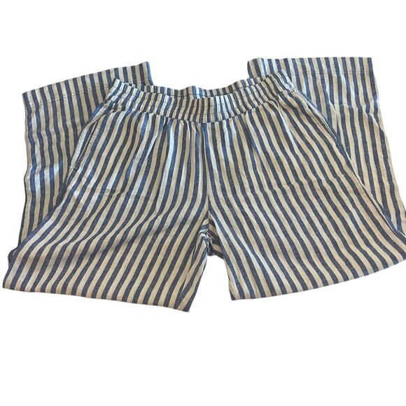 Old Navy Linen Blend Wide Leg Pull On Pants Sz L Navy Blue Striped Coastal Vacay - Picture 3 of 8